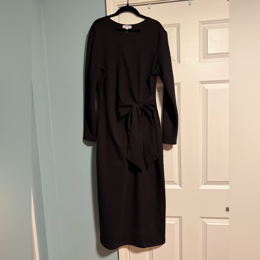 Nordstrom Black Long Sleeve Tie-Waist Midi Dress